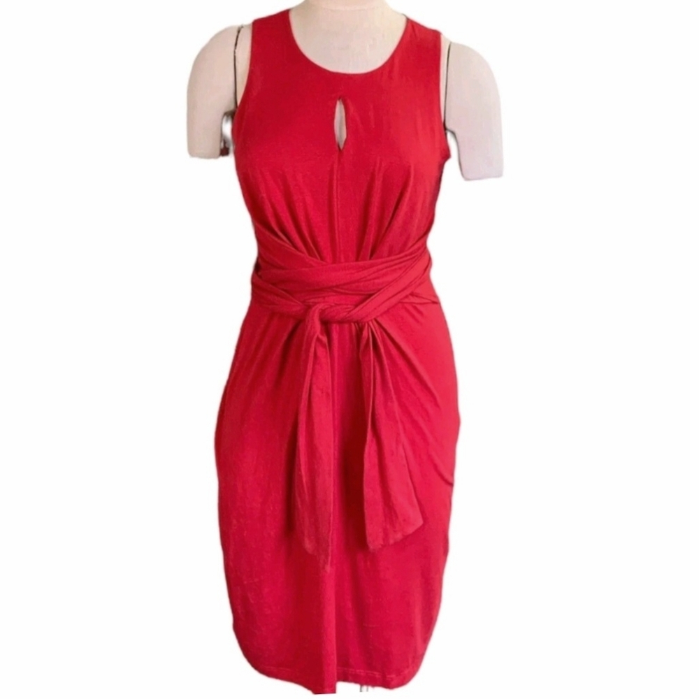 Banana Republic Wrap Tie Dress Sleeveless Sz 2 Red Cotton Lyocell Issa London